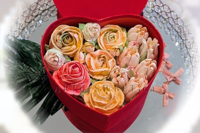 Large Heart Shape Gift Box Marshmallow Flowers