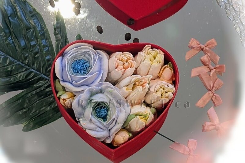 Marshmallow Flowers in Heart Shape Box